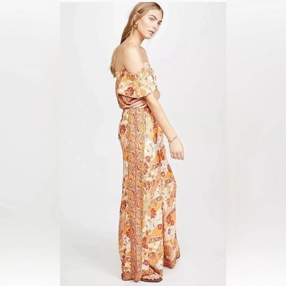 Free People Carmen Jumpsuit Off Shoulder Floral Wide Leg Size S